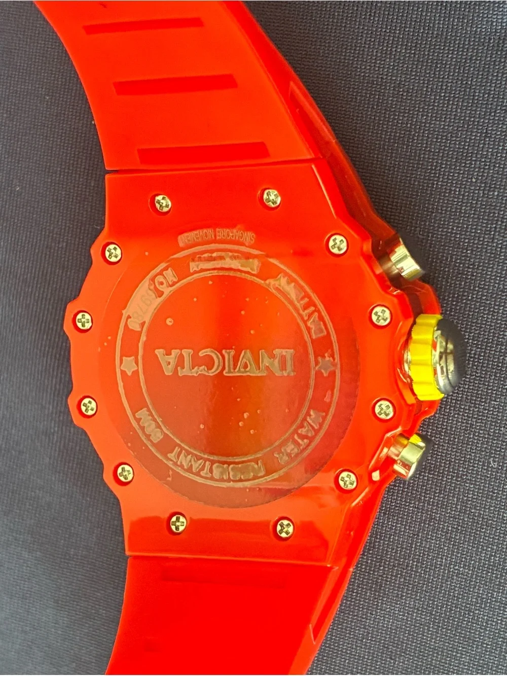 Invicta Red Silicone Watch with Yellow Accents
